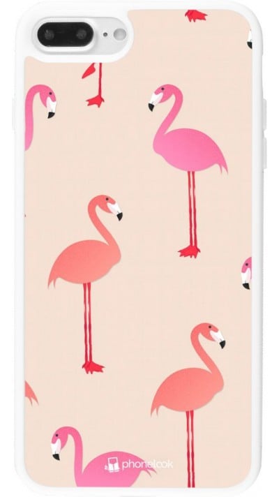 Coque iPhone 7 Plus / 8 Plus - Silicone rigide blanc Pink Flamingos Pattern
