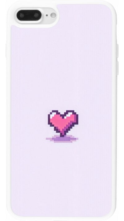 Coque iPhone 7 Plus / 8 Plus - Silicone rigide blanc Pixel Coeur Violet Clair