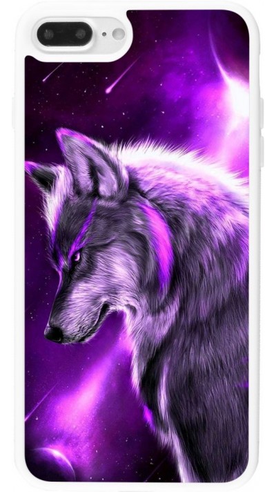 Coque iPhone 7 Plus / 8 Plus - Silicone rigide blanc Purple Sky Wolf