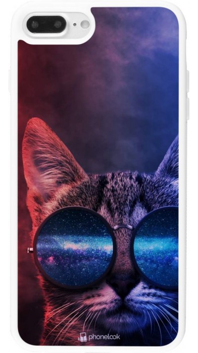 Coque iPhone 7 Plus / 8 Plus - Silicone rigide blanc Red Blue Cat Glasses