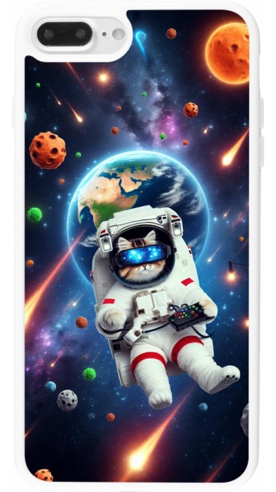 Coque iPhone 7 Plus / 8 Plus - Silicone rigide blanc VR SpaceCat Odyssey