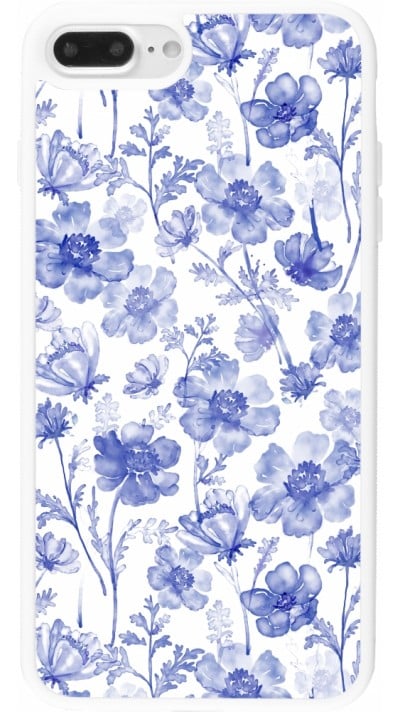 iPhone 7 Plus / 8 Plus Case Hülle - Silikon weiss Spring 23 watercolor blue flowers