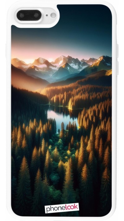 iPhone 7 Plus / 8 Plus Case Hülle - Silikon weiss Sonnenuntergang Waldsee