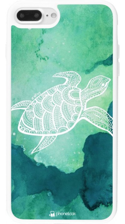 Coque iPhone 7 Plus / 8 Plus - Silicone rigide blanc Turtle Aztec Watercolor