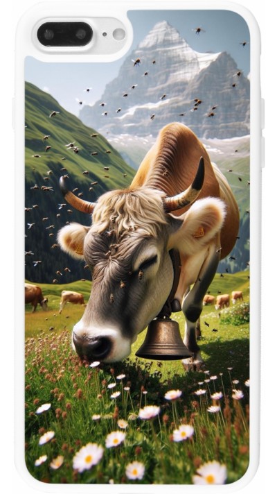 Coque iPhone 7 Plus / 8 Plus - Silicone rigide blanc Vache montagne Valais