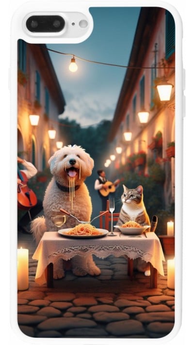 Coque iPhone 7 Plus / 8 Plus - Silicone rigide blanc Valentine 2024 Dog & Cat Candlelight