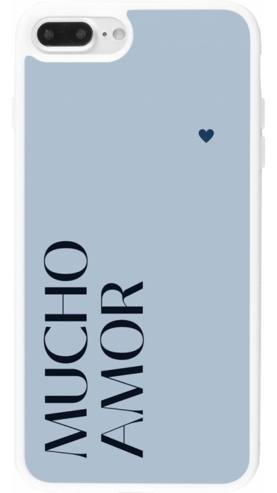 Coque iPhone 7 Plus / 8 Plus - Silicone rigide blanc Valentine 2024 mucho amor azul