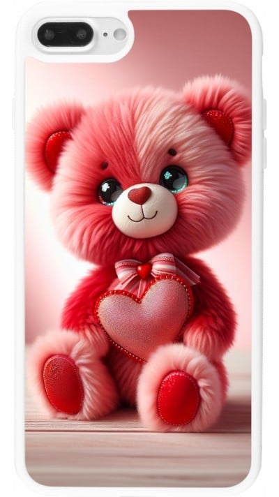 Coque iPhone 7 Plus / 8 Plus - Silicone rigide blanc Valentine 2024 Ourson rose