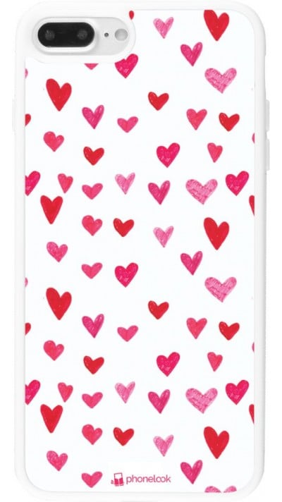 Coque iPhone 7 Plus / 8 Plus - Silicone rigide blanc Valentine 2022 Many pink hearts