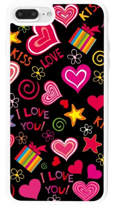 Coque iPhone 7 Plus / 8 Plus - Silicone rigide blanc Valentine 2023 love symbols