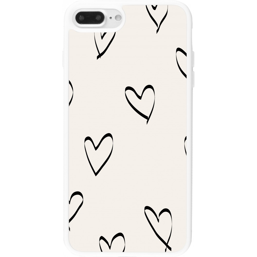 Coque iPhone 7 Plus / 8 Plus - Silicone rigide blanc Valentine 2023 minimalist hearts