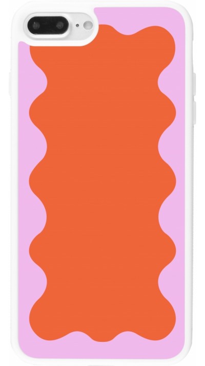 Coque iPhone 7 Plus / 8 Plus - Silicone rigide blanc Wavy Rectangle Orange Pink