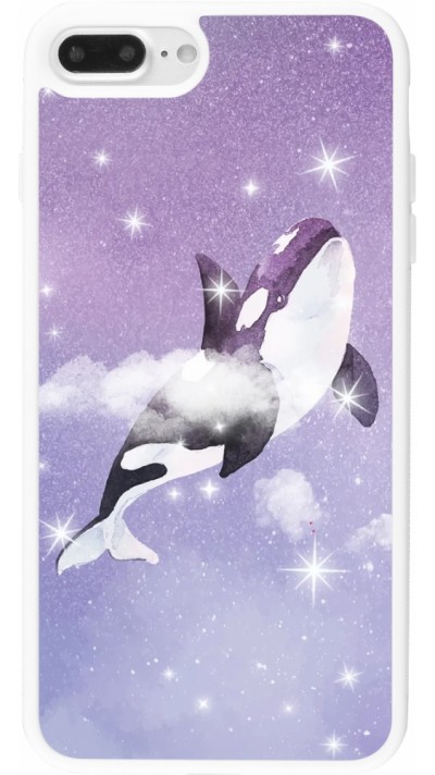 Coque iPhone 7 Plus / 8 Plus - Silicone rigide blanc Whale in sparking stars