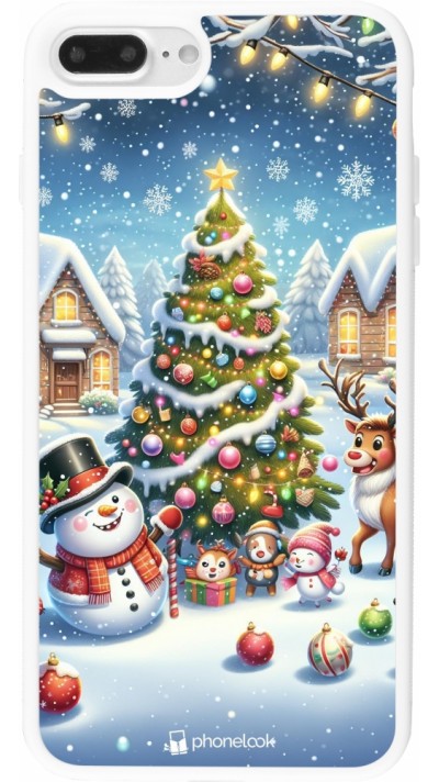 Coque iPhone 7 Plus / 8 Plus - Silicone rigide blanc Noël 2023 bonhomme de neige et sapin