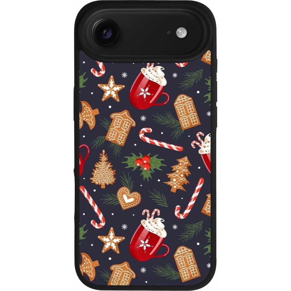 Coque iPhone Air - Silicone rigide noir Christmas 25 Pattern Gingerbread House