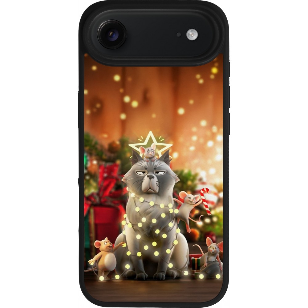 Coque iPhone Air - Silicone rigide noir Christmas 25 Xmas Cat