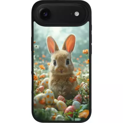 Coque iPhone Air - Silicone rigide noir Easter 2026 Rabbit in the garden