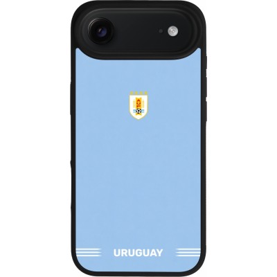Coque iPhone Air - Silicone rigide noir Maillot de football Uruguay 2026 personnalisable