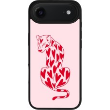 Coque iPhone Air - Silicone rigide noir Leopard with hearts 2026