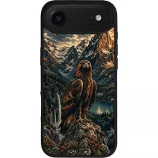 Coque iPhone Air - Silicone rigide noir Linocut Aigle Royal