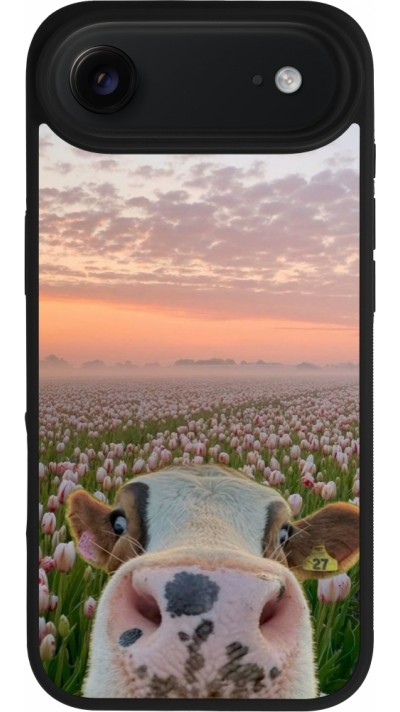 iPhone Air Case Hülle - Silikon schwarz Cow with tulips 2026