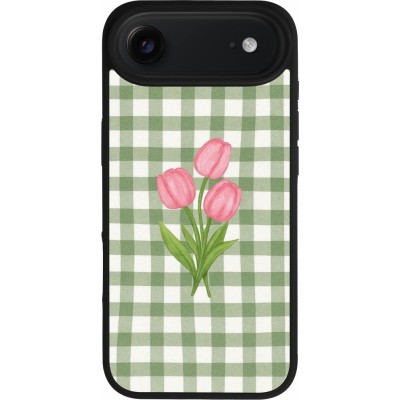 Coque iPhone Air - Silicone rigide noir Green vichy tulips Spring 2026