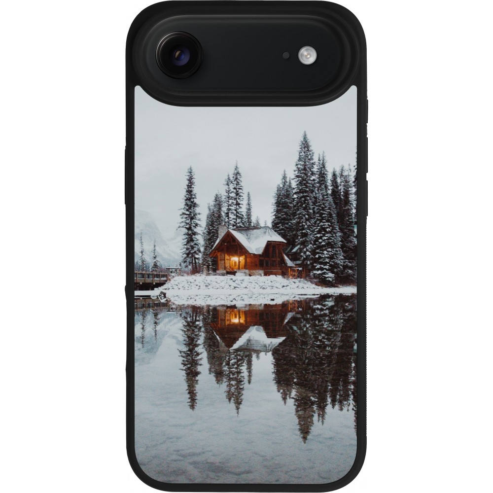 Coque iPhone Air - Silicone rigide noir Winter 25 Winter house forest afternoon