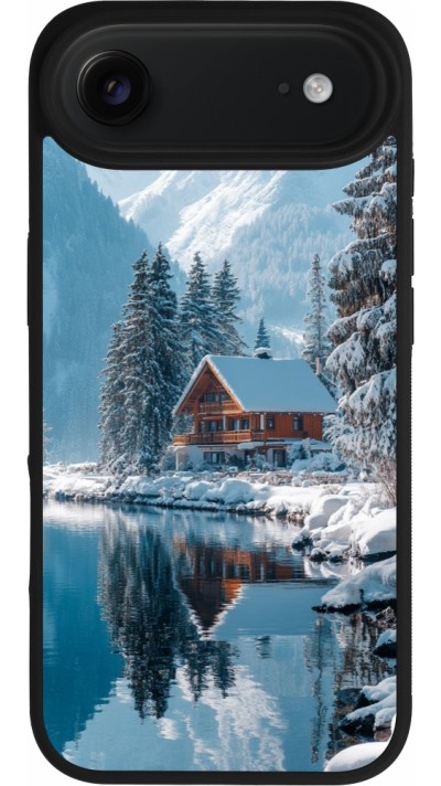 Coque iPhone Air - Silicone rigide noir Winter 25 Winter house forest day