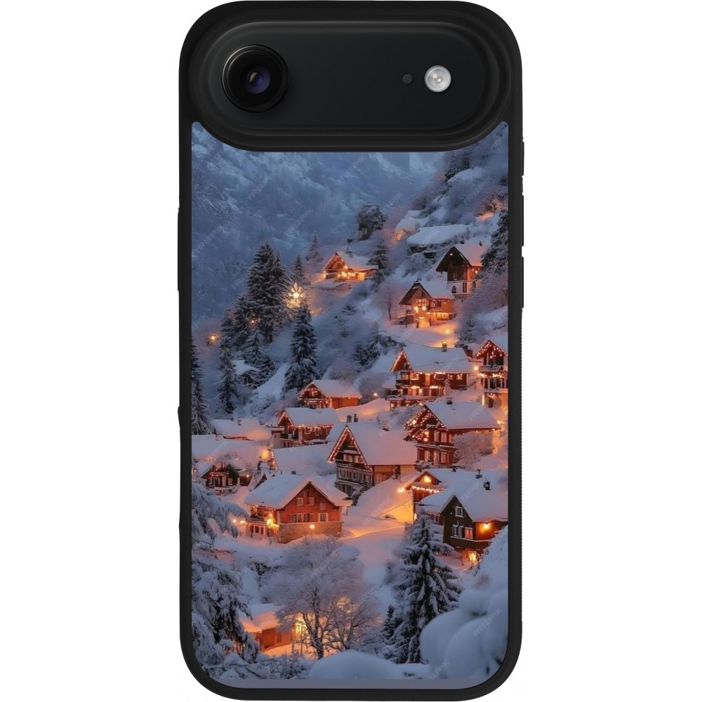 Coque iPhone Air - Silicone rigide noir Winter 25 Winter snowy village