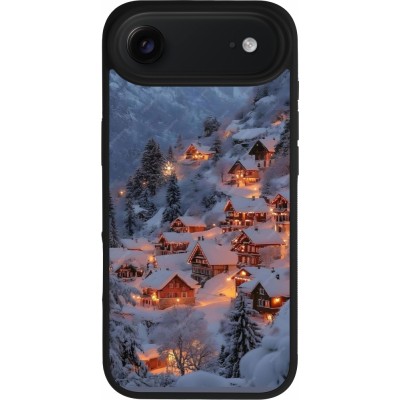 Coque iPhone Air - Silicone rigide noir Winter 25 Winter snowy village