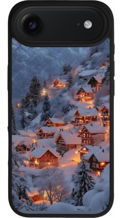 Coque iPhone Air - Silicone rigide noir Winter 25 Winter snowy village