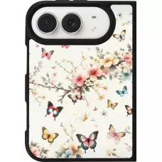Coque iPhone Duo - Silicone rigide noir Spring 25 Papillons Légers
