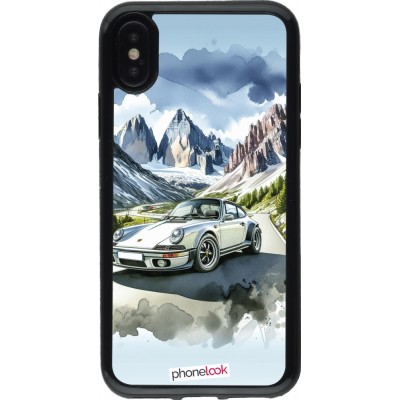 Coque iPhone X / Xs - Gel noir Porsche 911 Mountain Watercolor