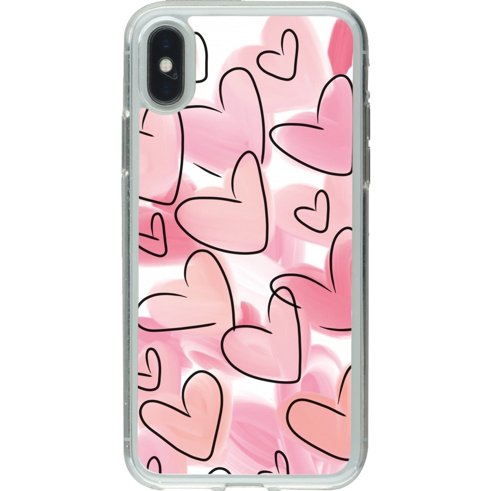 iPhone X / Xs Case Hülle - Gummi transparent Easter 2023 pink hearts
