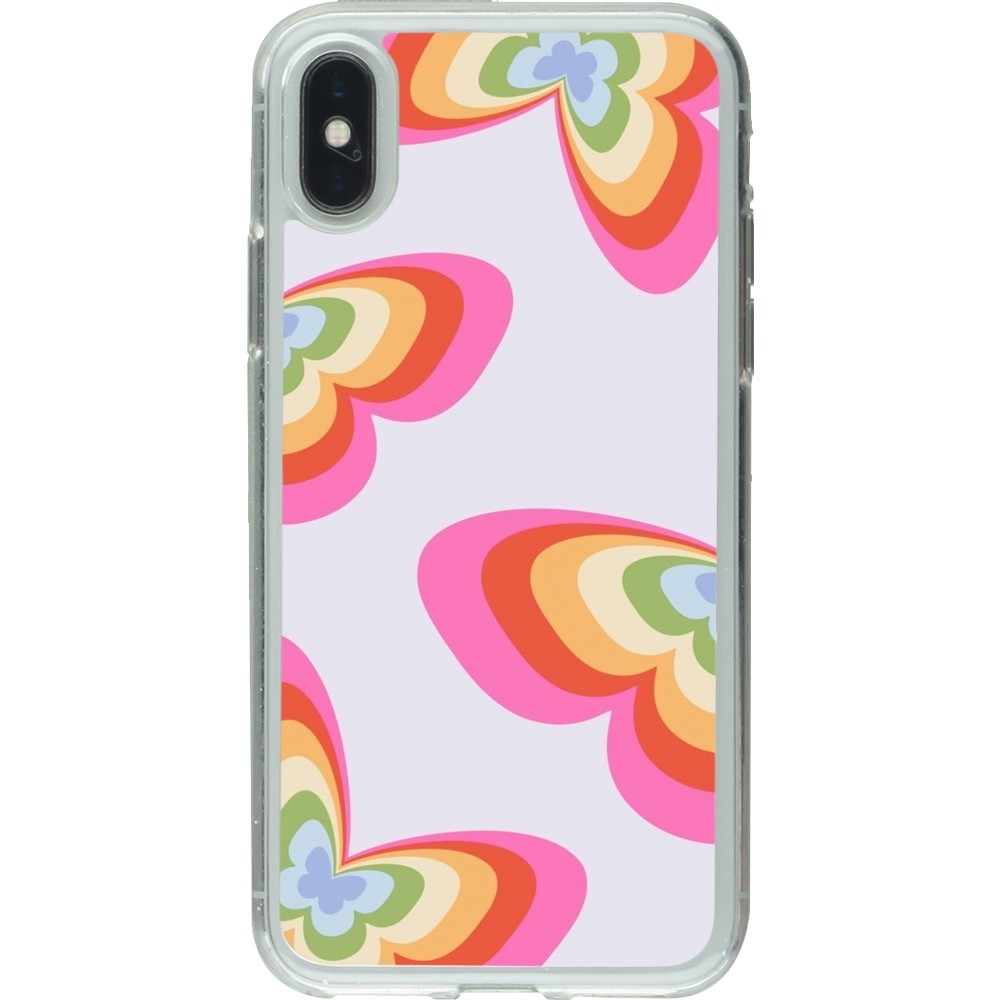 iPhone X / Xs Case Hülle - Gummi transparent Easter 2024 rainbow butterflies