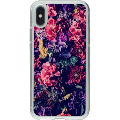 Coque iPhone X / Xs - Gel transparent Flowers Dark
