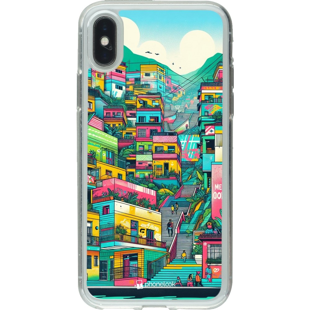 iPhone X / Xs Case Hülle - Gummi transparent Medellin Comuna 13 Kunst