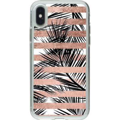 Hülle iPhone X / Xs - Gummi transparent Palm trees gold stripes