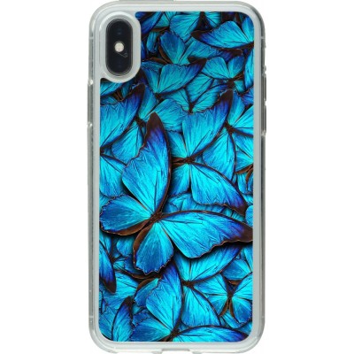 Hülle iPhone X / Xs - Gummi transparent Papillon - Bleu