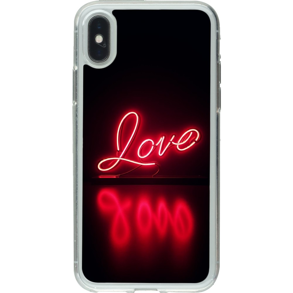 iPhone X / Xs Case Hülle - Gummi transparent Valentine 2025 Neon Liebe