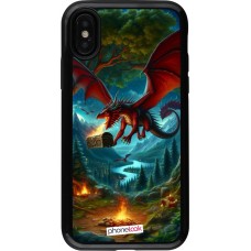 iPhone X / Xs Case Hülle - Hybrid Armor schwarz Drache Fliegend Wald Schatz