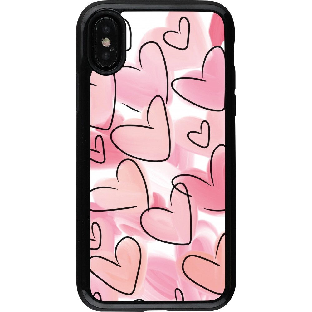 iPhone X / Xs Case Hülle - Hybrid Armor schwarz Easter 2023 pink hearts