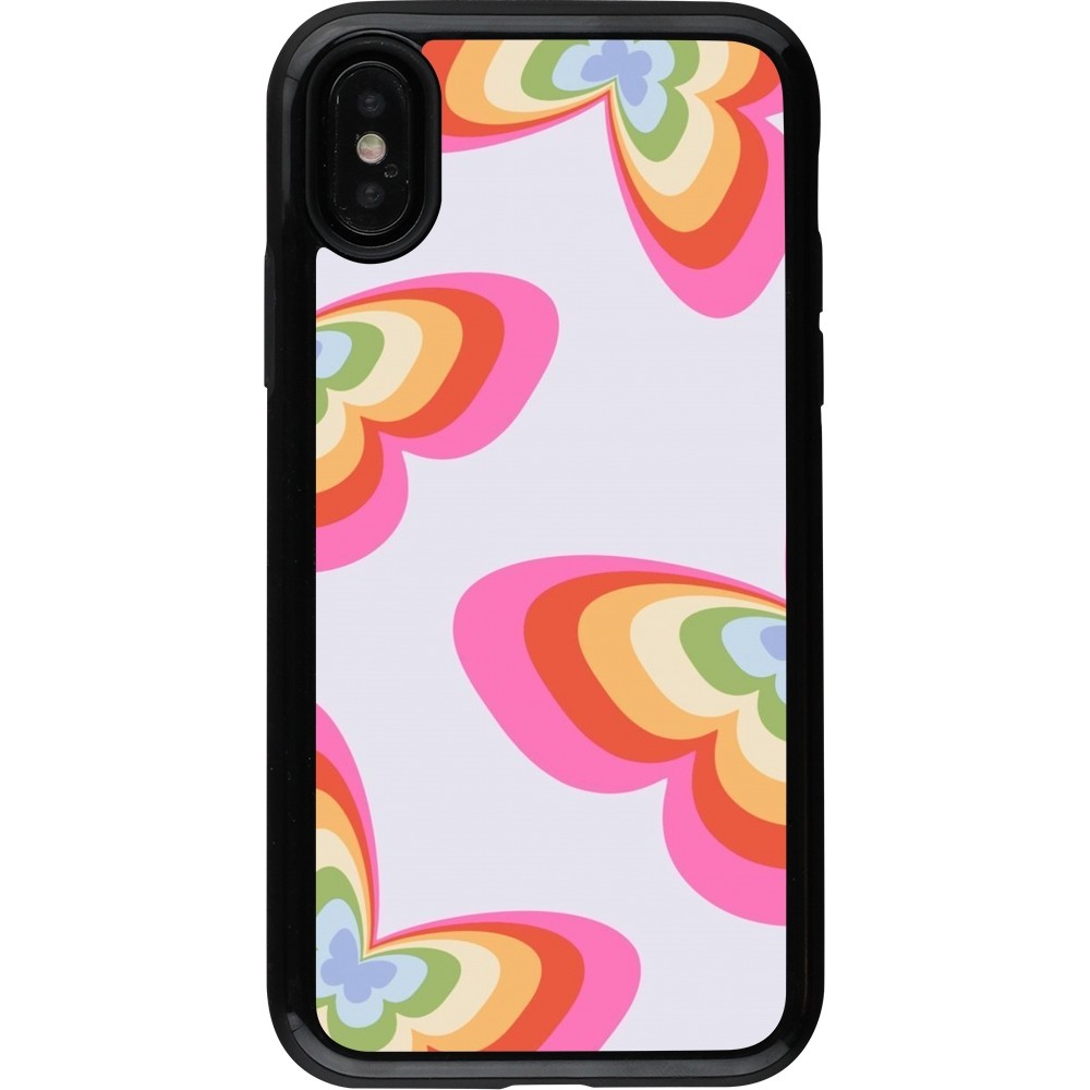 iPhone X / Xs Case Hülle - Hybrid Armor schwarz Easter 2024 rainbow butterflies