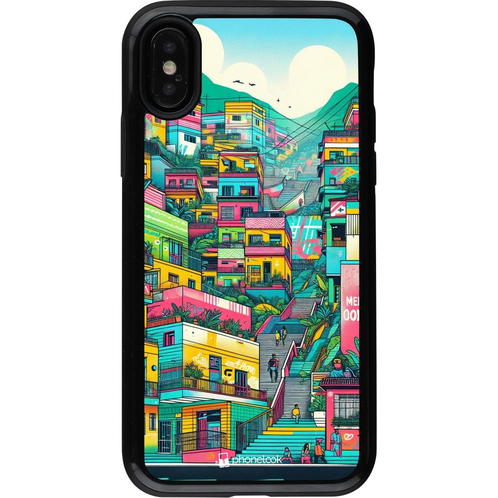 iPhone X / Xs Case Hülle - Hybrid Armor schwarz Medellin Comuna 13 Kunst