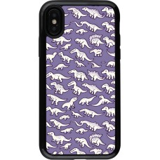 iPhone X / Xs Case Hülle - Hybrid Armor schwarz Mini-Dino-Muster violett