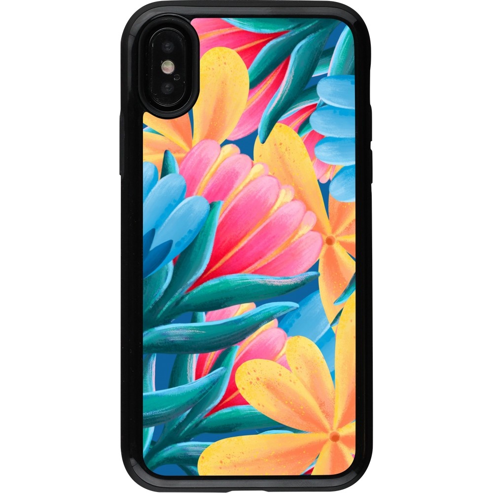 iPhone X / Xs Case Hülle - Hybrid Armor schwarz Spring 23 colorful flowers