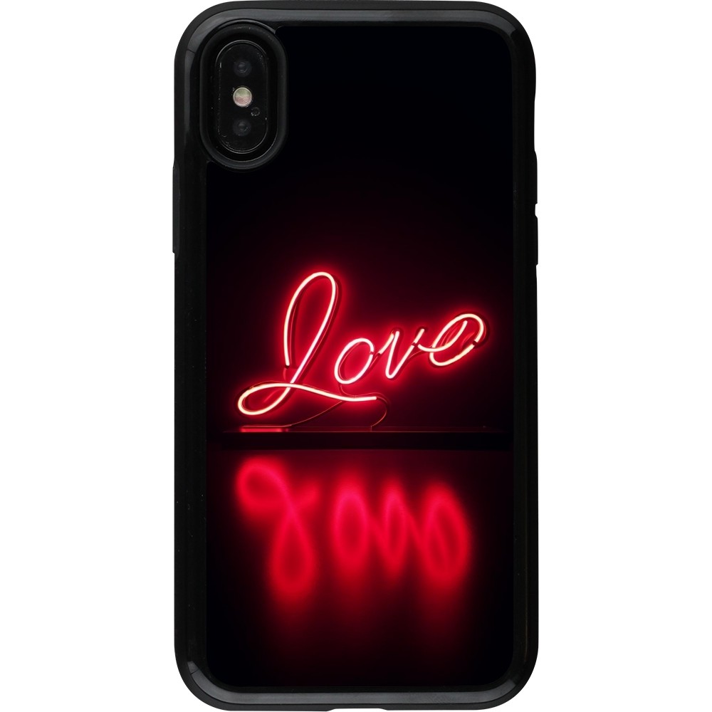Coque iPhone X / Xs - Hybrid Armor noir Valentine 2025 Neon Love