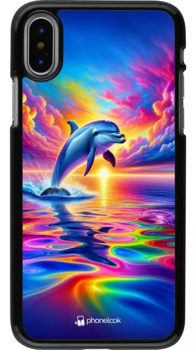 iPhone X / Xs Case Hülle - Glücklicher Regenbogen-Delfin