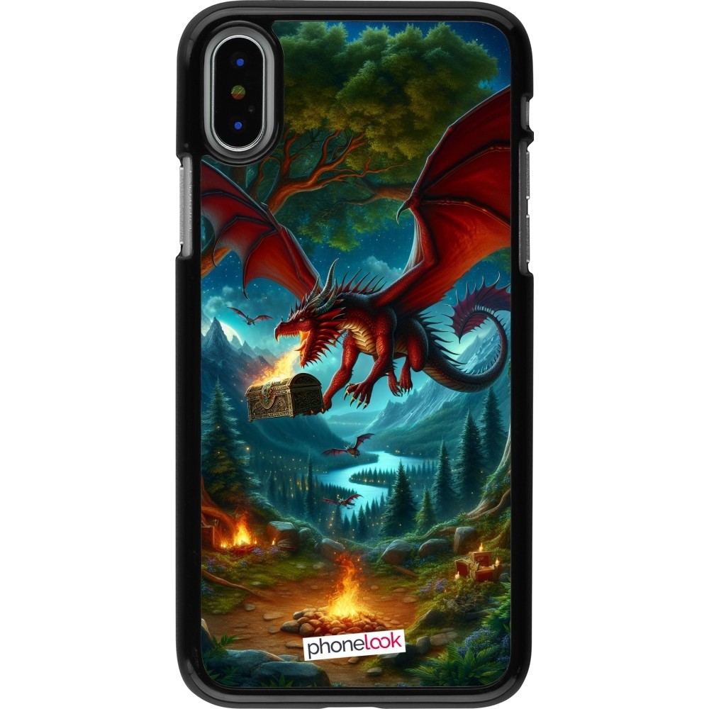 iPhone X / Xs Case Hülle - Drache Fliegend Wald Schatz