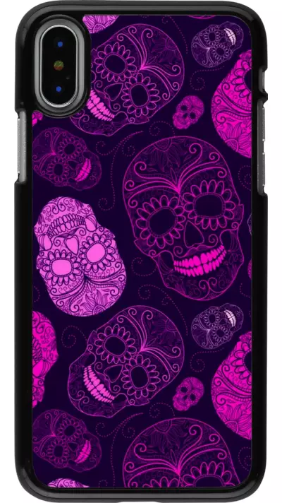 iPhone X / Xs Case Hülle - Halloween 2023 pink skulls